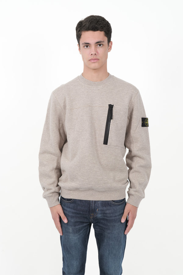 SWEAT STONE ISLAND COL ROND COTON MOULINE AVEC ZIP BEIGE