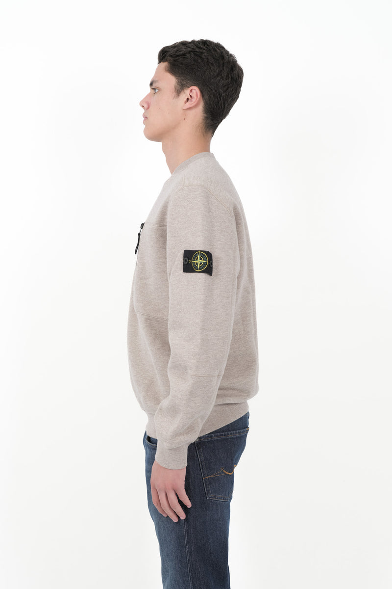 SWEAT STONE ISLAND COL ROND COTON MOULINE AVEC ZIP BEIGE