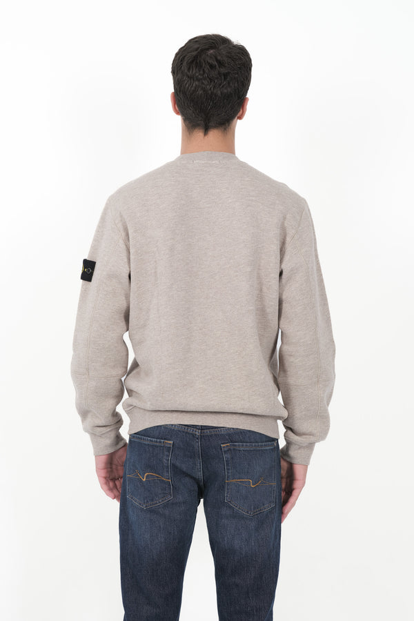 SWEAT STONE ISLAND COL ROND COTON MOULINE AVEC ZIP BEIGE