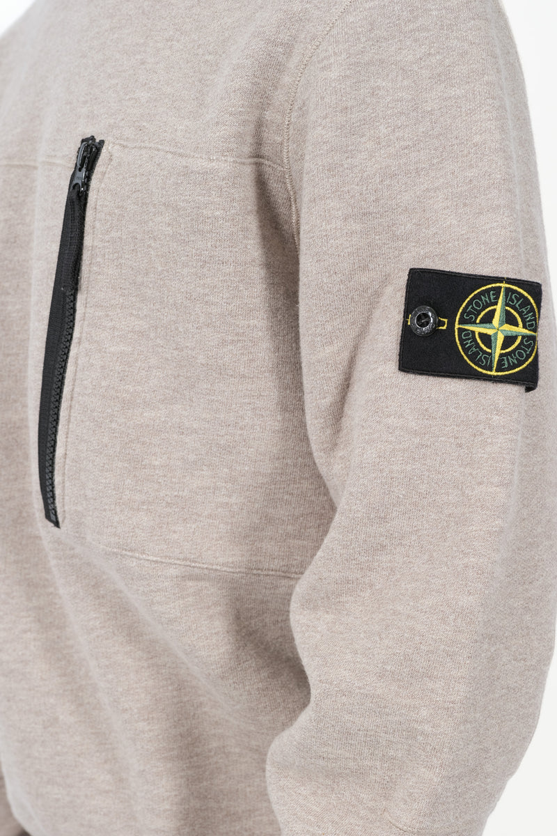 SWEAT STONE ISLAND COL ROND COTON MOULINE AVEC ZIP BEIGE