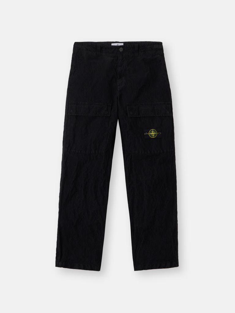 Pantalon Cargo Stone Island en Velours Côtelé Noir