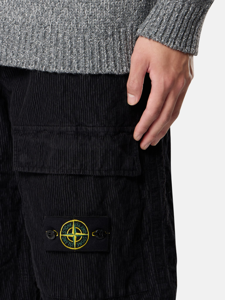 Pantalon Cargo Stone Island en Velours Côtelé Noir